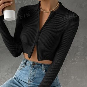 Black Soft Knit Zipped Cropped Cardigan